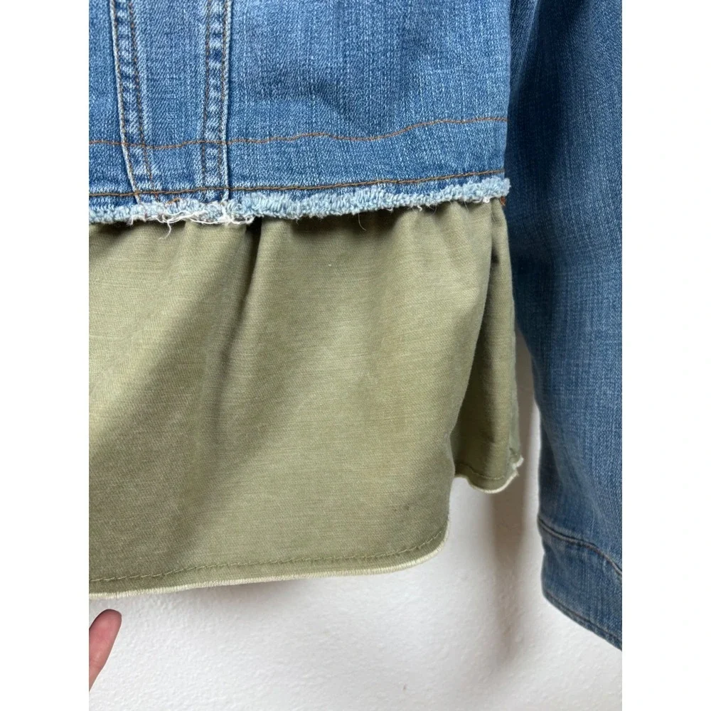 Pilcro‎ and the Letterpress Small Denim Jacket Olive Green Ruffle Hem Womens